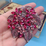 Pink Green Rhinestone Bridal Flower Brooches