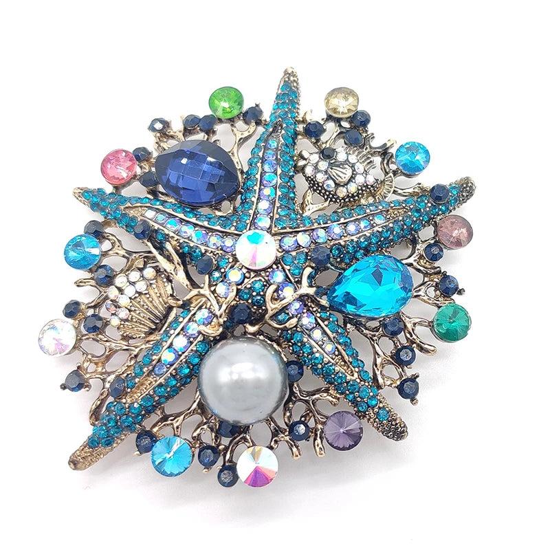 Spring Summer Starfish Pearl Brooch Hat Pin for Women