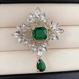 Green Crystal Brooch Women Ladies Jewelry Sweater Accessories Scarf Pins