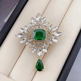 Green Crystal Brooch Women Ladies Jewelry Sweater Accessories Scarf Pins