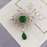 Green Crystal Brooch Women Ladies Jewelry Sweater Accessories Scarf Pins