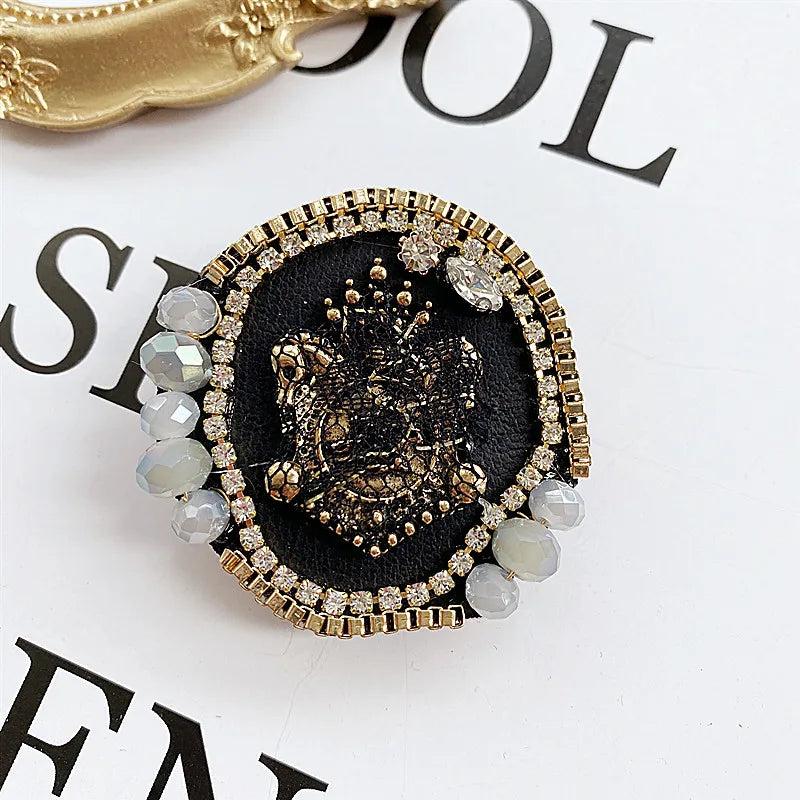 Big Camellia Crystal Chain Tassels Brooch