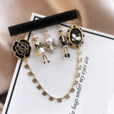 Big Camellia Crystal Chain Tassels Brooch