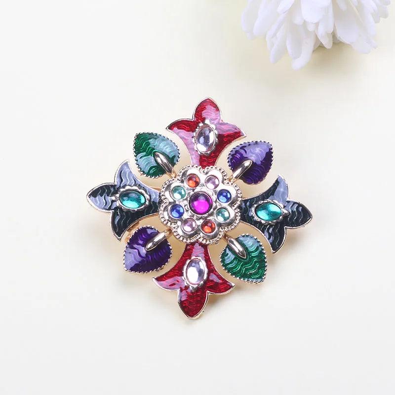 Vintage Court Baroque Rhinestone Cross Brooch Metal Large Brooch Women's Pin