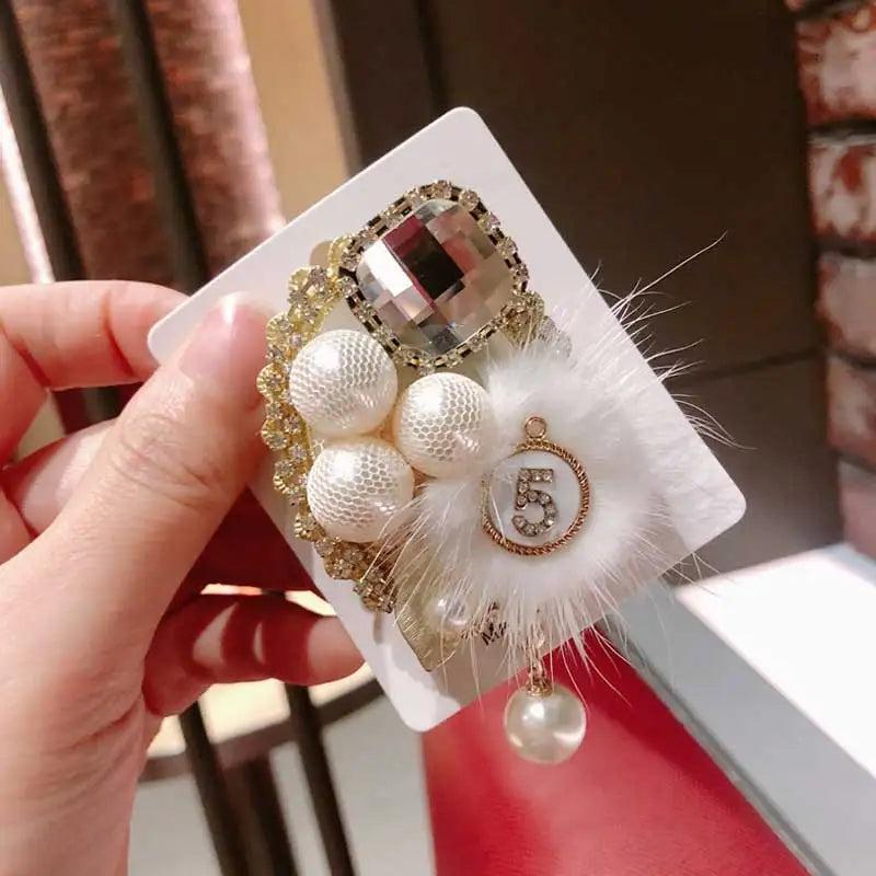Mink Hair Beads Brooches Round Pin Tassel Lapel Pin
