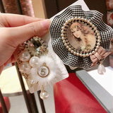 Mink Hair Beads Brooches Round Pin Tassel Lapel Pin
