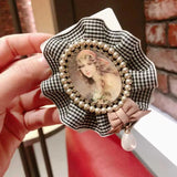 Mink Hair Beads Brooches Round Pin Tassel Lapel Pin