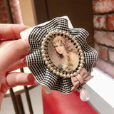 Mink Hair Beads Brooches Round Pin Tassel Lapel Pin