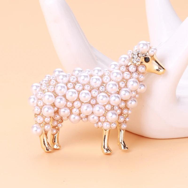 Wuli&baby 2-color Pearl Sheep Brooches For Women Unisex Lovely Animal