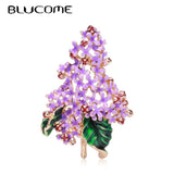 Purple Flower Brooch Green Leaves Enamel Pin Jewelry