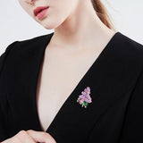 Purple Flower Brooch Green Leaves Enamel Pin Jewelry