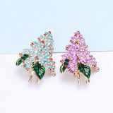 Purple Flower Brooch Green Leaves Enamel Pin Jewelry