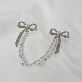 Vintage Rhinestone Double Bowknot Pin Brooch Pearls Tassel
