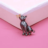 Enamel Gray Cat Kissing Butterfly Brooch for Women