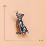 Enamel Gray Cat Kissing Butterfly Brooch for Women