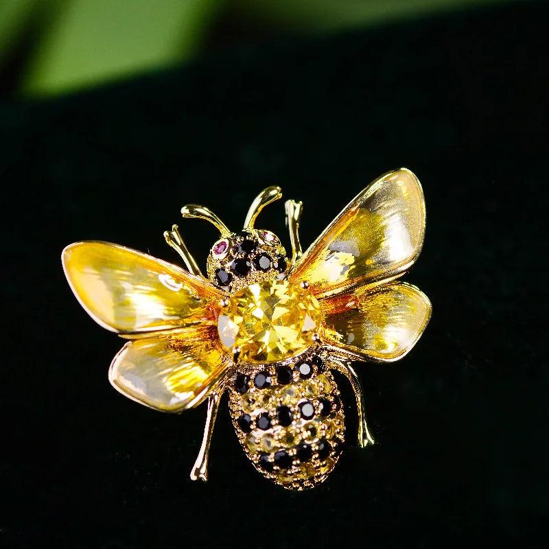 Bee Cubic Zircon Brooch Enamel Animal Pin