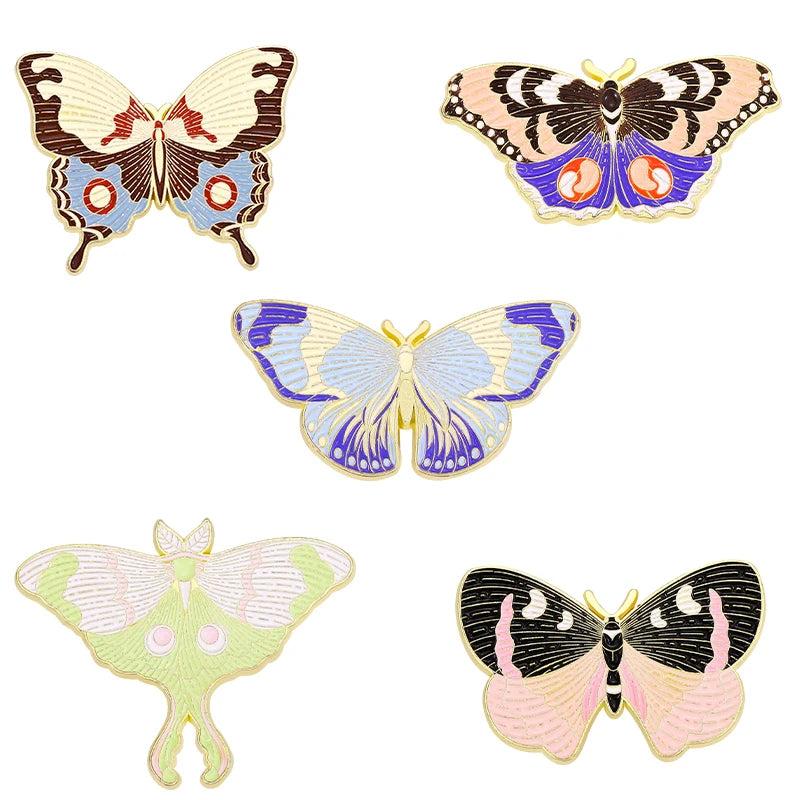 Animal Enamel Pin Set, Butterfly Dinosaur Bat Flower Brooches