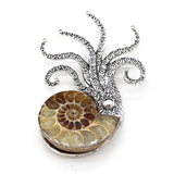 Coral Jade Octopus Brooch Men Women Charms Pins Pendant Silver Jewelry