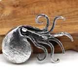 Coral Jade Octopus Brooch Men Women Charms Pins Pendant Silver Jewelry