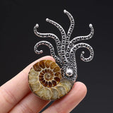 Coral Jade Octopus Brooch Men Women Charms Pins Pendant Silver Jewelry