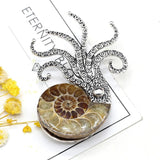 Coral Jade Octopus Brooch Men Women Charms Pins Pendant Silver Jewelry