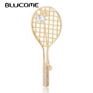 Copper Zircon Badminton Racket Brooch for Women Men
