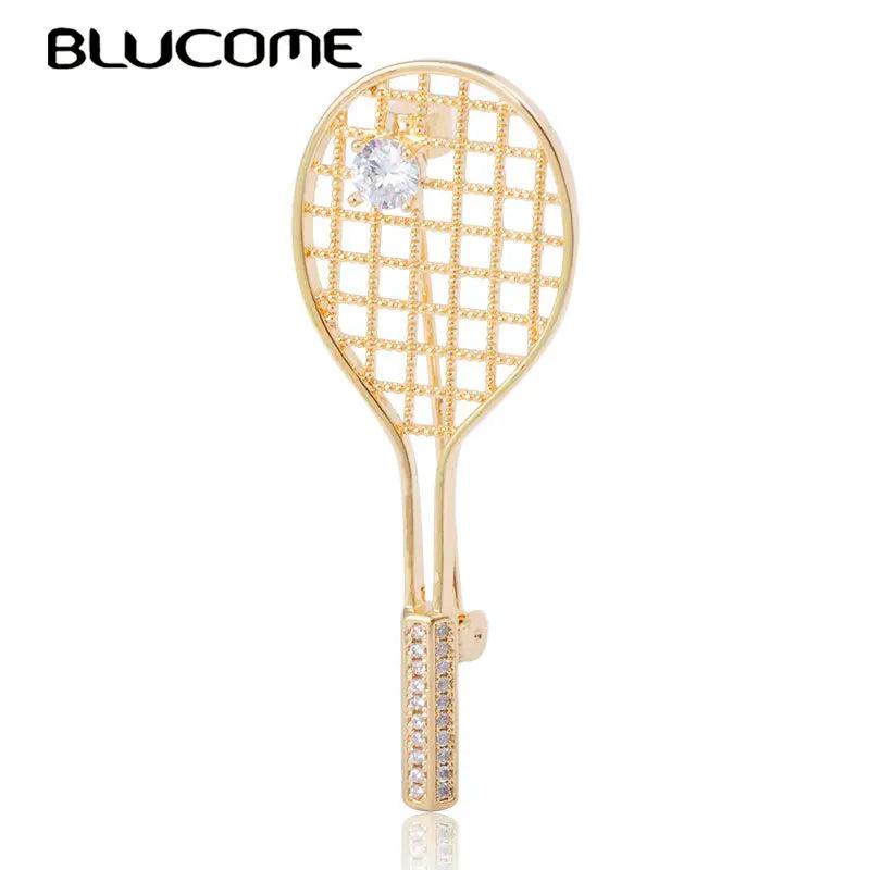 Copper Zircon Badminton Racket Brooch for Women Men