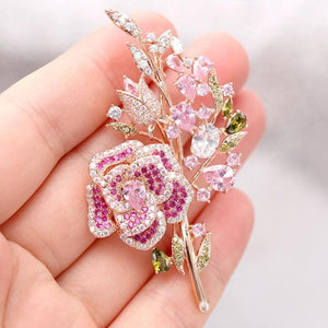 Pink Crystal Flower Brooch Pin Wedding Jewelry