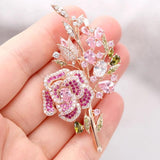 Pink Crystal Flower Brooch Pin Wedding Jewelry