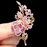 Pink Crystal Flower Brooch Pin Wedding Jewelry