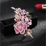 Pink Crystal Flower Brooch Pin Wedding Jewelry