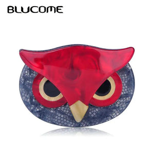 Red Owl Round Brooch Acrylic Jewelry Lady Children Men Banquet Party Daily Chest