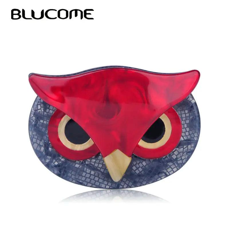 Red Owl Round Brooch Acrylic Jewelry Lady Children Men Banquet Party Daily Chest