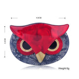 Red Owl Round Brooch Acrylic Jewelry Lady Children Men Banquet Party Daily Chest