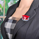 Red Owl Round Brooch Acrylic Jewelry Lady Children Men Banquet Party Daily Chest