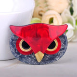 Red Owl Round Brooch Acrylic Jewelry Lady Children Men Banquet Party Daily Chest