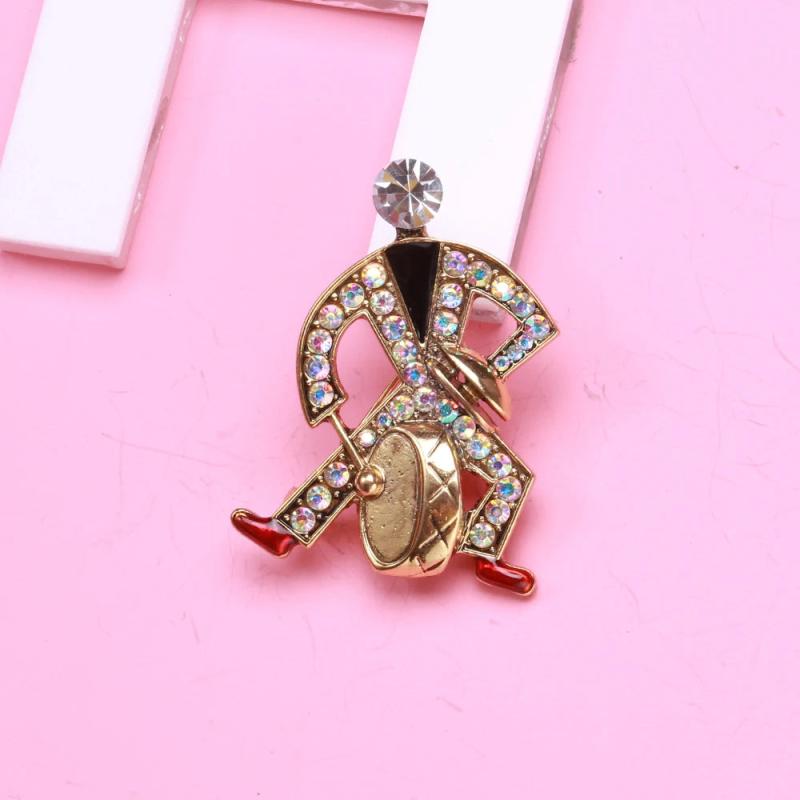 Drum Men Brooches Vintage Rhinestone Music Instruments Figure