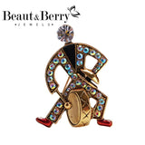 Drum Men Brooches Vintage Rhinestone Music Instruments Figure