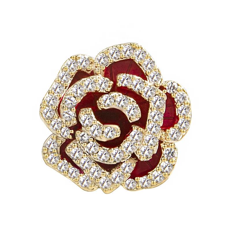 Crystal Copper Flower Brooch Wedding Pin Women