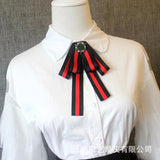 Rhinestone Pearl Brooch Ribbon Stripe Hairball Business Attire Pin