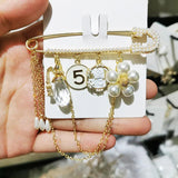 Camellia Crystal Tassel Pearl Brooch Pins Women Accessories