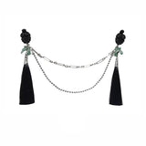 Vintage Stone Chinese Knot Tassel Chain Disc Buckle Brooch