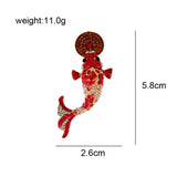 Rhinestone Carp and Chinese Coins Brooches for Women Lucky Animal Pin