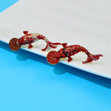 Rhinestone Carp and Chinese Coins Brooches for Women Lucky Animal Pin