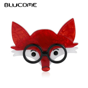 Fox Shape Acrylic Glasses Brooch Women Kid Animal Cartoon Pins DIY Adornment