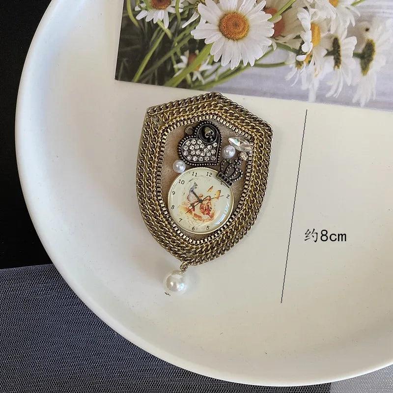 Baroque Pearl Rhinestone Brooch Pin Retro Women's Accessory