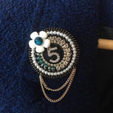Rabbit Fur Charm Pearl Brooch - Women Fringe Flower Rhinestone Fur