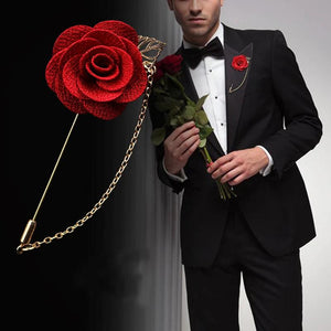HUSHI Lapel Brooch Pin Rose Camellia Chain Flower Leaf Wedding