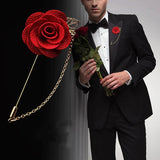 HUSHI Lapel Brooch Pin Rose Camellia Chain Flower Leaf Wedding