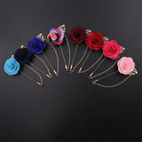 HUSHI Lapel Brooch Pin Rose Camellia Chain Flower Leaf Wedding